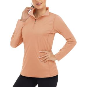 imageBoladeci Womens 14 Zip UPF 50 Sun Shirts Long Sleeve Golf Shirts UV Protection Lightweight Swim Athletic Tops Quick DryApricot