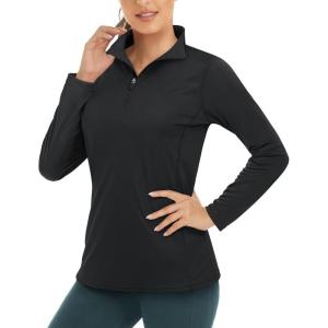 imageBoladeci Womens 14 Zip UPF 50 Sun Shirts Long Sleeve Golf Shirts UV Protection Lightweight Swim Athletic Tops Quick DryBlack