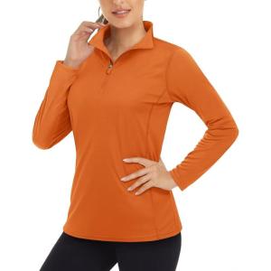 imageBoladeci Womens 14 Zip UPF 50 Sun Shirts Long Sleeve Golf Shirts UV Protection Lightweight Swim Athletic Tops Quick DryDark Orange