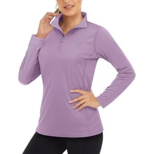 imageBoladeci Womens 14 Zip UPF 50 Sun Shirts Long Sleeve Golf Shirts UV Protection Lightweight Swim Athletic Tops Quick DryGray Purple