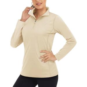 imageBoladeci Womens 14 Zip UPF 50 Sun Shirts Long Sleeve Golf Shirts UV Protection Lightweight Swim Athletic Tops Quick DryLight Apricot