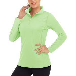 imageBoladeci Womens 14 Zip UPF 50 Sun Shirts Long Sleeve Golf Shirts UV Protection Lightweight Swim Athletic Tops Quick DryLight Green