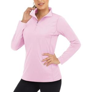 imageBoladeci Womens 14 Zip UPF 50 Sun Shirts Long Sleeve Golf Shirts UV Protection Lightweight Swim Athletic Tops Quick DryLight Pink