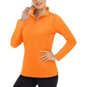 imageBoladeci Womens 14 Zip UPF 50 Sun Shirts Long Sleeve Golf Shirts UV Protection Lightweight Swim Athletic Tops Quick DryOrange
