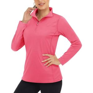 imageBoladeci Womens 14 Zip UPF 50 Sun Shirts Long Sleeve Golf Shirts UV Protection Lightweight Swim Athletic Tops Quick DryRose Red
