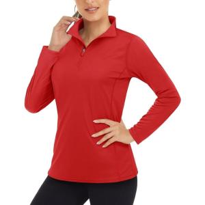 imageBoladeci Womens 14 Zip UPF 50 Sun Shirts Long Sleeve Golf Shirts UV Protection Lightweight Swim Athletic Tops Quick DryTomato Red