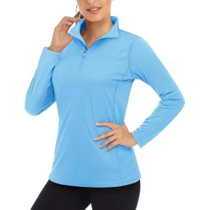 imageBoladeci Womens 14 Zip UPF 50 Sun Shirts Long Sleeve Golf Shirts UV Protection Lightweight Swim Athletic Tops Quick DryWater Blue