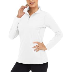 imageBoladeci Womens 14 Zip UPF 50 Sun Shirts Long Sleeve Golf Shirts UV Protection Lightweight Swim Athletic Tops Quick DryWhite