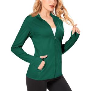 imageBoladeci Womens Athletic Jackets Lightweight UPF 50 Sun Shirts Long Sleeve Full Zip Up Quick Dry Running Workout JacketsEmerald Green