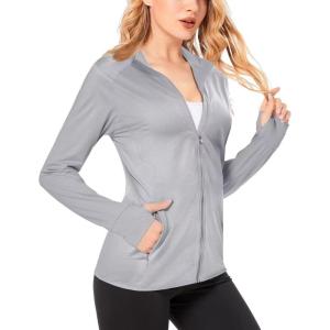 imageBoladeci Womens Athletic Jackets Lightweight UPF 50 Sun Shirts Long Sleeve Full Zip Up Quick Dry Running Workout JacketsLight Grey