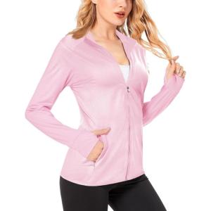 imageBoladeci Womens Athletic Jackets Lightweight UPF 50 Sun Shirts Long Sleeve Full Zip Up Quick Dry Running Workout JacketsLight Pink