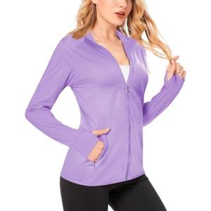 imageBoladeci Womens Athletic Jackets Lightweight UPF 50 Sun Shirts Long Sleeve Full Zip Up Quick Dry Running Workout JacketsLight Purple