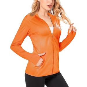 imageBoladeci Womens Athletic Jackets Lightweight UPF 50 Sun Shirts Long Sleeve Full Zip Up Quick Dry Running Workout JacketsOrange