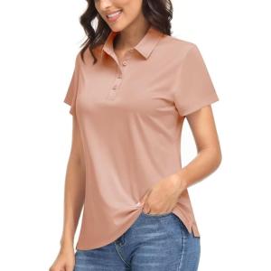 imageBoladeci Womens Golf Polo Shirts Short Sleeve UPF 50 Sun Protection 4Button Collared Tennis TopsApricot