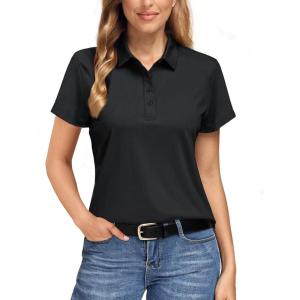 imageBoladeci Womens Golf Polo Shirts Short Sleeve UPF 50 Sun Protection 4Button Collared Tennis TopsBlack