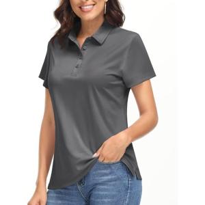 imageBoladeci Womens Golf Polo Shirts Short Sleeve UPF 50 Sun Protection 4Button Collared Tennis TopsDark Grey