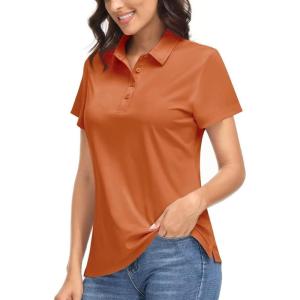 imageBoladeci Womens Golf Polo Shirts Short Sleeve UPF 50 Sun Protection 4Button Collared Tennis TopsDark Orange