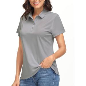 imageBoladeci Womens Golf Polo Shirts Short Sleeve UPF 50 Sun Protection 4Button Collared Tennis TopsLight Grey