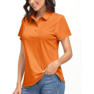 imageBoladeci Womens Golf Polo Shirts Short Sleeve UPF 50 Sun Protection 4Button Collared Tennis TopsOrange