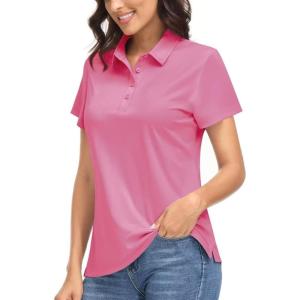 imageBoladeci Womens Golf Polo Shirts Short Sleeve UPF 50 Sun Protection 4Button Collared Tennis TopsRose
