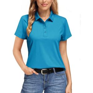 imageBoladeci Womens Golf Polo Shirts Short Sleeve UPF 50 Sun Protection 4Button Collared Tennis TopsTeal
