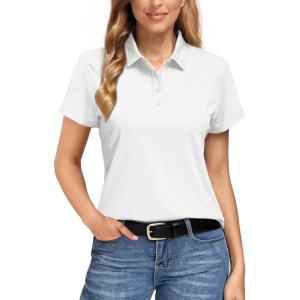 imageBoladeci Womens Golf Polo Shirts Short Sleeve UPF 50 Sun Protection 4Button Collared Tennis TopsWhite