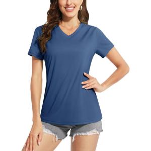 imageBoladeci Womens Short Sleeve V Neck Sun Shirts UPF 50 UV Protection Quick Dry Tees Workout Summer TopsBlue Grey