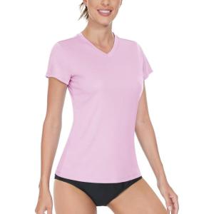imageBoladeci Womens Short Sleeve V Neck Sun Shirts UPF 50 UV Protection Quick Dry Tees Workout Summer TopsLight Pink