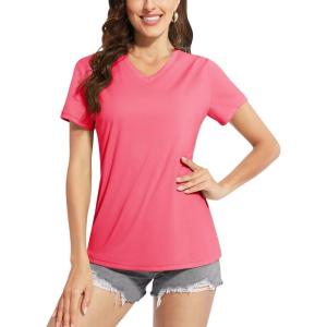 imageBoladeci Womens Short Sleeve V Neck Sun Shirts UPF 50 UV Protection Quick Dry Tees Workout Summer TopsRose Red