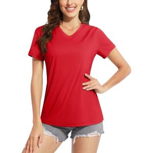 imageBoladeci Womens Short Sleeve V Neck Sun Shirts UPF 50 UV Protection Quick Dry Tees Workout Summer TopsTomato Red