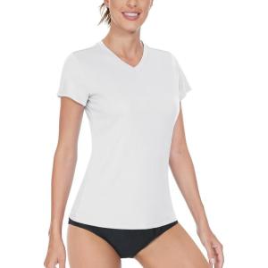 imageBoladeci Womens Short Sleeve V Neck Sun Shirts UPF 50 UV Protection Quick Dry Tees Workout Summer TopsWhite