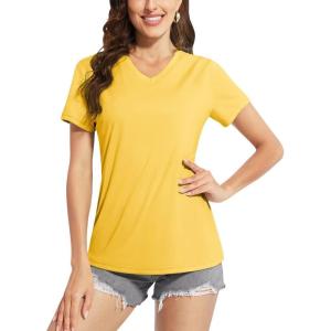 imageBoladeci Womens Short Sleeve V Neck Sun Shirts UPF 50 UV Protection Quick Dry Tees Workout Summer TopsYellow