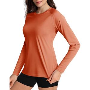imageBoladeci Womens Sun Shirts UPF 50 UV Protection Rash Guard Long Sleeve Swim Shirts Quick Dry Lightweight Workout Tops01 Dark Orange