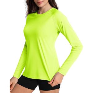 imageBoladeci Womens Sun Shirts UPF 50 UV Protection Rash Guard Long Sleeve Swim Shirts Quick Dry Lightweight Workout Tops01 Fluorescent Green