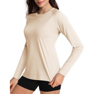 imageBoladeci Womens Sun Shirts UPF 50 UV Protection Rash Guard Long Sleeve Swim Shirts Quick Dry Lightweight Workout Tops01 Light Apricot