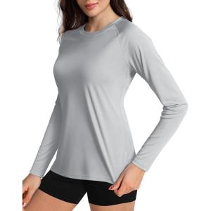 imageBoladeci Womens Sun Shirts UPF 50 UV Protection Rash Guard Long Sleeve Swim Shirts Quick Dry Lightweight Workout Tops01 Light Gray