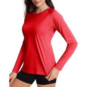imageBoladeci Womens Sun Shirts UPF 50 UV Protection Rash Guard Long Sleeve Swim Shirts Quick Dry Lightweight Workout Tops01 Tomato Red
