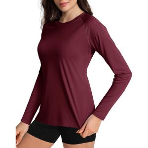 imageBoladeci Womens Sun Shirts UPF 50 UV Protection Rash Guard Long Sleeve Swim Shirts Quick Dry Lightweight Workout Tops01 Wine Red