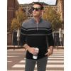 imageBoladeci Mens Sweaters Quarter Zip Pullover Premium Cotton Comfort Mock Neck Striped Fall Winter Fashion Thermal SweatersBlack