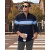 imageBoladeci Mens Sweaters Quarter Zip Pullover Premium Cotton Comfort Mock Neck Striped Fall Winter Fashion Thermal SweatersNavy Blue Lake Blue