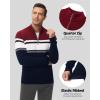 imageBoladeci Mens Sweaters Quarter Zip Pullover Premium Cotton Comfort Mock Neck Striped Fall Winter Fashion Thermal SweatersNavy Blue Wine Red