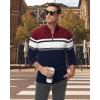 imageBoladeci Mens Sweaters Quarter Zip Pullover Premium Cotton Comfort Mock Neck Striped Fall Winter Fashion Thermal SweatersNavy Blue Wine Red