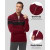 imageBoladeci Mens Sweaters Quarter Zip Pullover Premium Cotton Comfort Mock Neck Striped Fall Winter Fashion Thermal SweatersWine Red Black