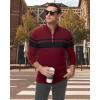 imageBoladeci Mens Sweaters Quarter Zip Pullover Premium Cotton Comfort Mock Neck Striped Fall Winter Fashion Thermal SweatersWine Red Black