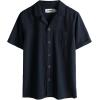 imageVATPAVE Boys Button Down Shirt Short Sleeve Casual Hawaiian Shirt Cuban Collar Summer Shirts with PocketPure Navy