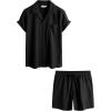 imageVATPAVE Mens Casual 2 Piece Outfits Short Sleeve Button Down Hawaiian Summer Shirts Beach Short SetsPure Black