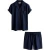 imageVATPAVE Mens Casual 2 Piece Outfits Short Sleeve Button Down Hawaiian Summer Shirts Beach Short SetsPure Navy