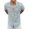 imageVATPAVE Mens Casual Striped Shirts Short Sleeve Button Down Summer Shirts Regular Fit Beach Shirts with PocketBlack Blue