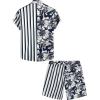 imageVATPAVE Mens Flamingo Hawaiian Sets Casual Short Sleeve Button Down Shirts Beach OutfitsNavy White