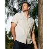 imageVATPAVE Mens Hawaiian Cotton Linen Shirts Short Sleeve Button Down Summer Shirts Cuban Beach Tops with PocketsBeige